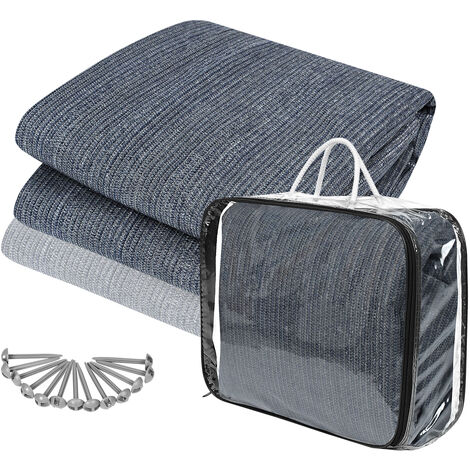 Tapis D'Auvent Camping Respirant Antidérapant Avec 12 Trous - Gris Bleu + 13 Piquets