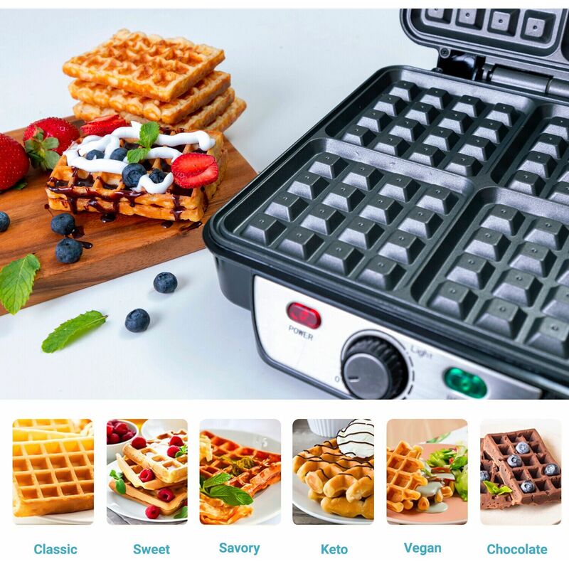 Waffle Maker iron 4 Slice Non-Stick Electric Belgian Waffle Machine 1000W  Geepas