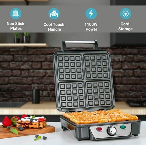 Waffle Maker iron 4 Slice Non-Stick Electric Belgian Waffle Machine 1000W  Geepas