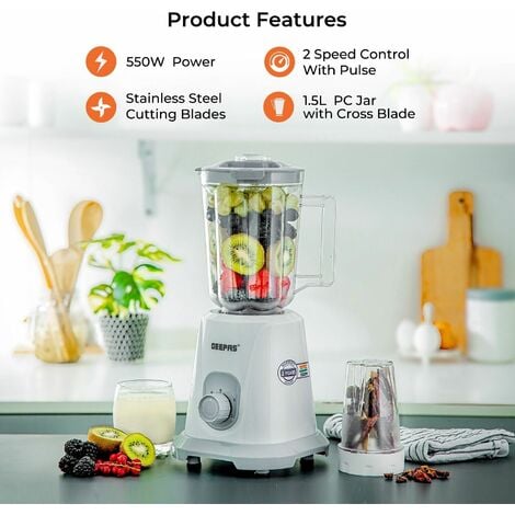 Geepas Electric Blender Smoothie Maker Food Jug Blender 550W 1.5L PC Jar