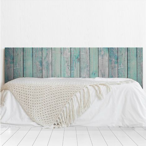Cabecero Cama PVC Decorativo Económico Textura Madera Tablas Verticales Pintadas Turquesa Envejecida Varias Medidas (100 cm x 100 cm)