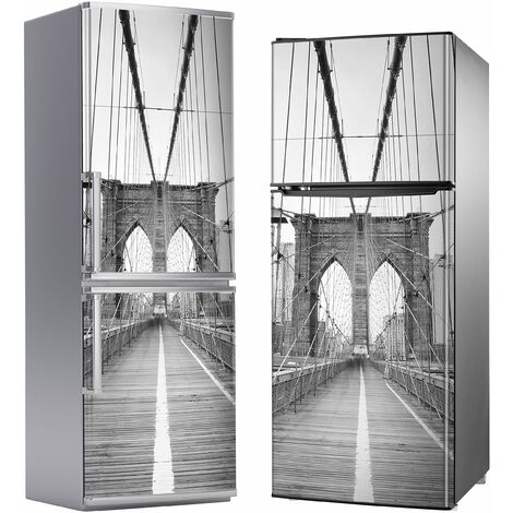 Aprint Decor Vinilo Adhesivo Decorativo para Nevera, Especial Libre De Burbujas, Foto En Blanco Y Negro del Puente De Brooklyn, Nueva York, 200cm x 70cm