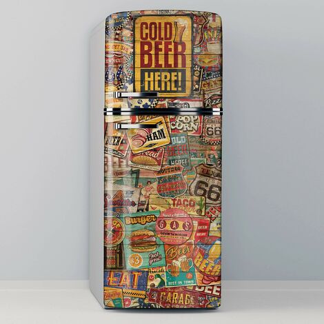 Vinilo Adhesivo Decorativo para Nevera, Especial Libre De Burbujas, Cold Beer Here - 70x200cm