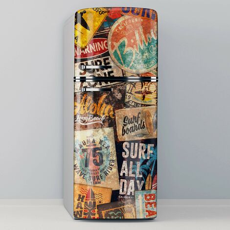 Vinilo Adhesivo Decorativo para Nevera, Especial Libre De Burbujas, Carteles De Surf Vintage - 70x200cm