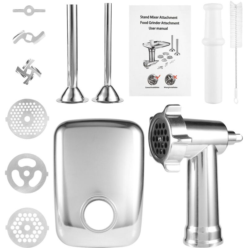 Food Grinder Attachment, Metal Sausage Stuffer Attachment for PHISINIC &  KitchenAid Stand Mixer includes 3 Sausage Stuffer Tubes, 3 Grinding Blades,  4 Grinding Plates 