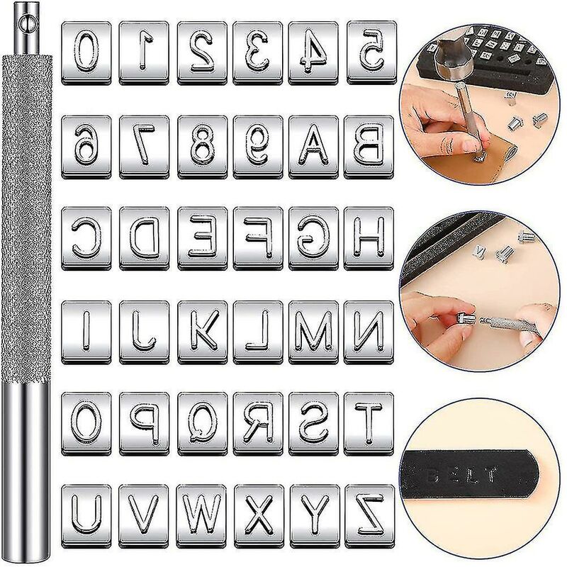 36pcs Hole Punch Tool Number Alphabet Pattern Diy Stamp + 1pc