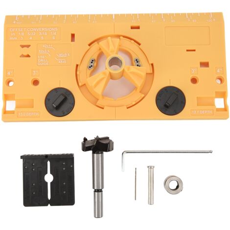 35 mm Hinge Drilling Jig, Woodworking Hinge Hole Drill Guide Locator with Router Bit and 1/16 Inch Bit, Yellow (1/3)