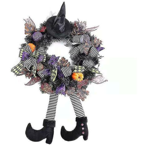 Halloween Wreath Door Hanging Decoration Halloween Witch Hat Leg ...