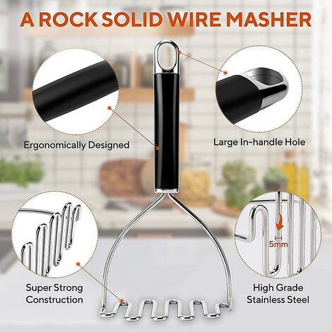 Potato Masher Stainless Steel - Premium Masher Hand Tool And Potato Smasher  Metal Wire Utensil For Best Mash For Bean, Avocado, Egg, Mini Mashed Potat