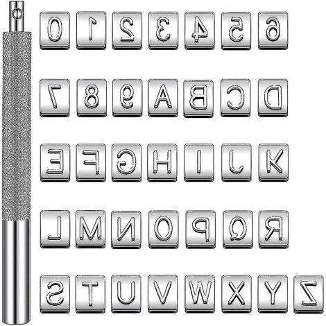 36pcs Hole Punch Tool Number Alphabet Pattern Diy Stamp + 1pc Handle