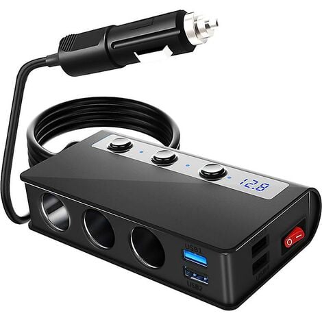 3.0 Lighter Adapter 3 Socket Lighter Splitter 4 USB Car Charger 1 Fast  Charge, 12V Car Splitter Adapter with LED Voltage Display and 4 On/Off  Switches