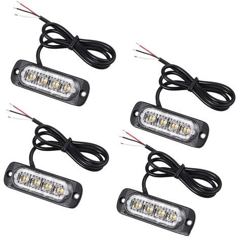 4pcs 4 Led Amber Recovery Strobe Lights 12v 24v Orange Grill Breakdown ...