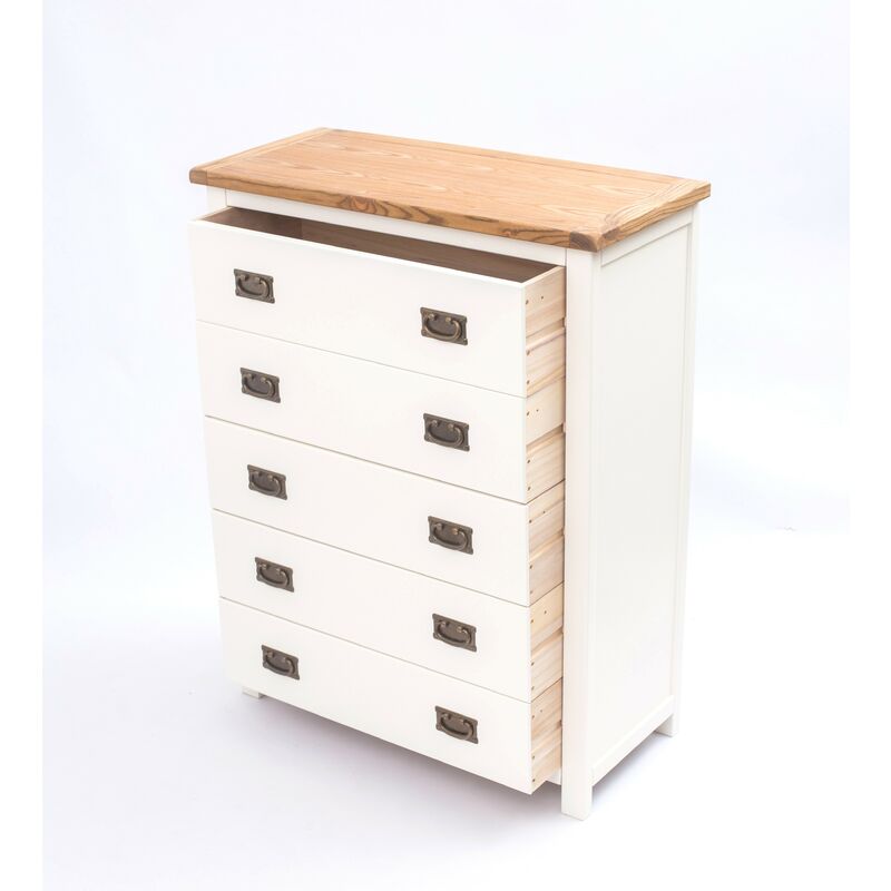 Lovere off-white 5 Drawer Chest chrome cup handle