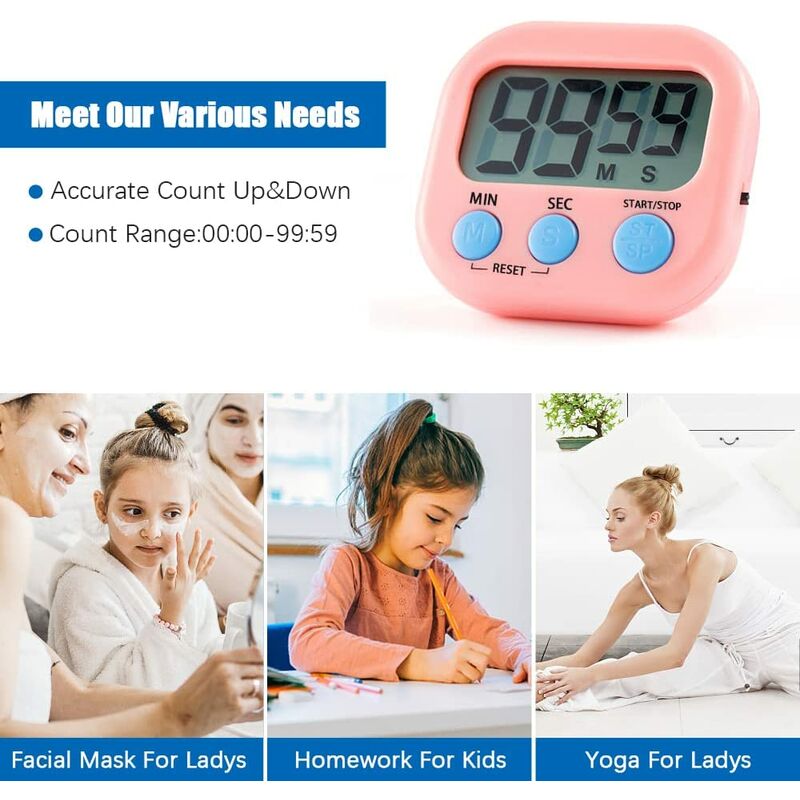 ETbotu Accessori elettronici Ampio Display LCD Digitale da Cucina Magnetica con Timer per Il Conto alla rovescia con Timer da Cucina Timer di Cottura Sveglia Pink 