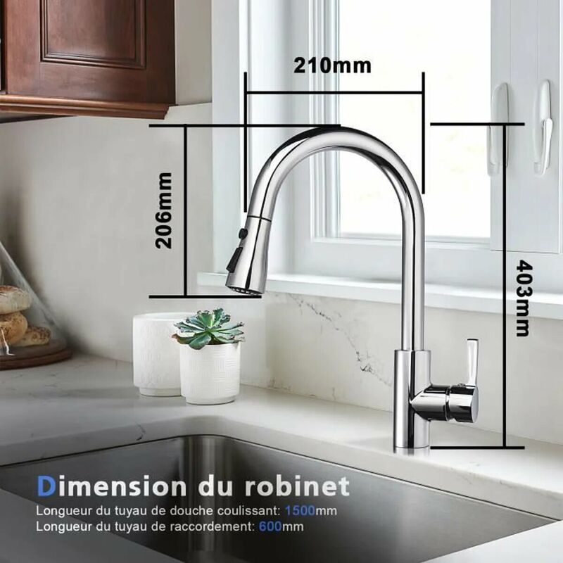 Robinet De Cuisine économique Eau Froide Seul - Finition Acier Plastique Argenté - Neuf