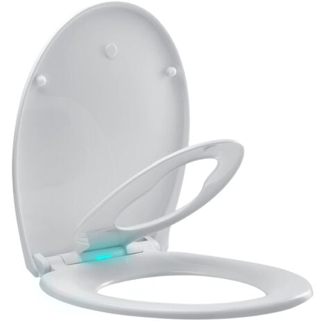 TODOT Abattant WC Familial avec Veilleuse LED et Siège Enfant Magnétique, Cuvette Toilette Lumineux avec Frein de Chute et Charnière Réglable, Lunette de Toilette Forme O en Polyéthylène pour Adultes 