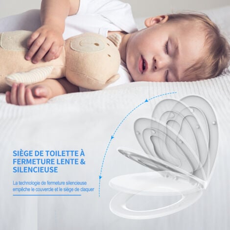 TODOT Abattant WC Familial avec Veilleuse LED et Siège Enfant Magnétique, Cuvette Toilette Lumineux avec Frein de Chute et Charnière Réglable, Lunette de Toilette Forme O en Polyéthylène pour Adultes 