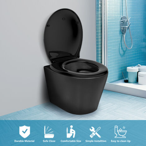 TODOT Abattant WC, Siège de Toilette avec Frein de Chute et Charnière Réglable, Fermeture en Douceur, Démontage Rapide, Facile à Nettoyer, Polyéthylène, O Forme, Noir