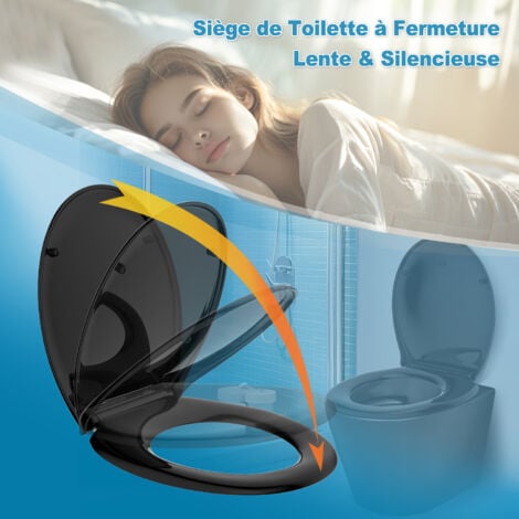 TODOT Abattant WC, Siège de Toilette avec Frein de Chute et Charnière Réglable, Fermeture en Douceur, Démontage Rapide, Facile à Nettoyer, Polyéthylène, O Forme, Noir