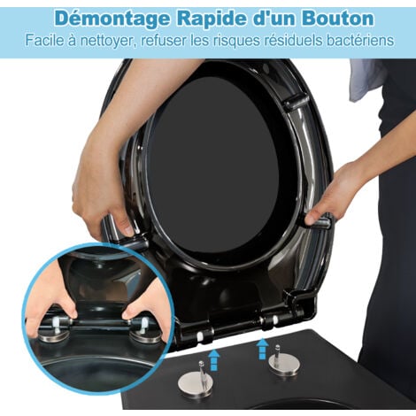 TODOT Abattant WC, Siège de Toilette avec Frein de Chute et Charnière Réglable, Fermeture en Douceur, Démontage Rapide, Facile à Nettoyer, Polyéthylène, O Forme, Noir