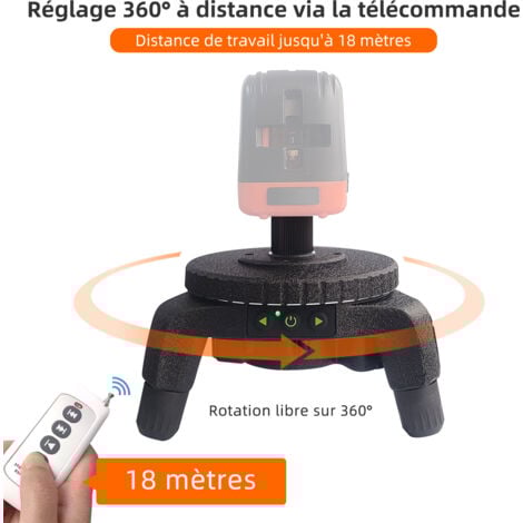 TODOT Support Rotatif Motorisé à 360° pour Niveau Laser, Connecteur de Trépied, avec Adaptateur 1/4" et 5/8", Base Pivotante à Rotation Précise à Réglage par Télécommande