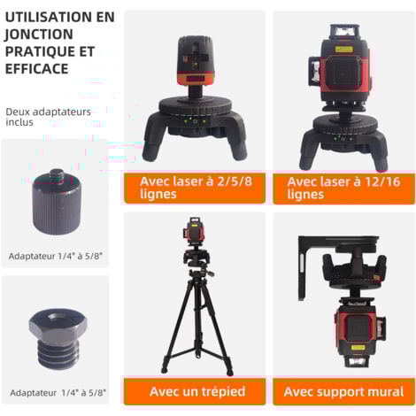 TODOT Support Rotatif Motorisé à 360° pour Niveau Laser, Connecteur de Trépied, avec Adaptateur 1/4" et 5/8", Base Pivotante à Rotation Précise à Réglage par Télécommande