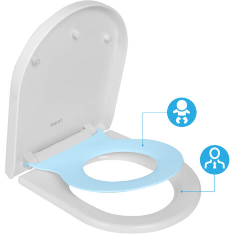 Todot – Abattant WC familial forme D avec siège enfant bleu – Polypropylène haute qualité – Frein de chute – Charnières réglables – Démontage rapide