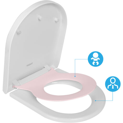 TODOT Abattant WC Familial Forme D avec Siège Enfant Rose Magnétique Frein de Chute Charnière Réglable pour Adultes et Enfants Démontage Rapide