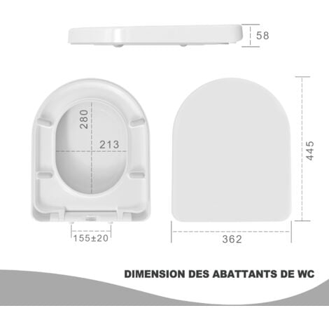 TODOT Abattant WC Blanc Duroplast Thermoplastique Déclipsable Forme D avec Frein de Chute Charnière Réglable 44.5 x 36.2 x 5.8 cm