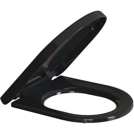 TODOT Abattant WC universel Déclipsable ‎Noir Forme D 45 x 36.5 x 5cm en Polypropylène avec Frein de Chute Charnière Réglable Installation Facile