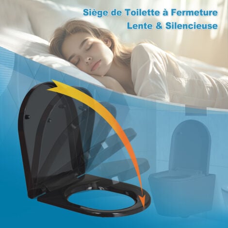 TODOT Abattant WC universel Déclipsable ‎Noir Forme D 45 x 36.5 x 5cm en Polypropylène avec Frein de Chute Charnière Réglable Installation Facile