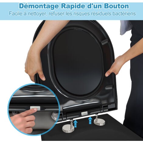 TODOT Abattant WC universel Déclipsable ‎Noir Forme D 45 x 36.5 x 5cm en Polypropylène avec Frein de Chute Charnière Réglable Installation Facile