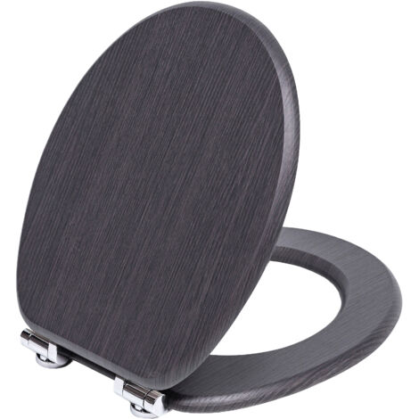 TODOT Abattant WC avec Frein de Chute Silencieux, Siège de Toilette en MDF Imitation Bois Naturel, Charnières Inox/Zinc Ajustables, Compatible Cuvette O, Capacité jusqu'à 175 kg (Dark Wood)