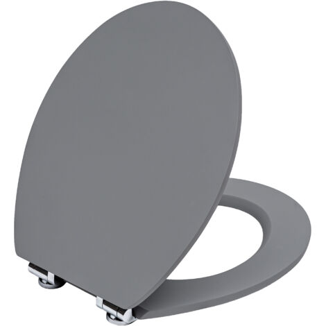 TODOT Abattant WC avec Frein de Chute Silencieux, Lunette de Toilette en Bois MDF, Revêtement Caoutchouc Doux au Toucher, Charnières Ajustables, Compatible Cuvette O, Capacité jusqu'à 175 kg (Gris)