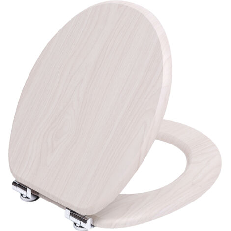 TODOT Abattant WC avec Frein de Chute Silencieux, Siège de Toilette en MDF Imitation Bois Naturel, Charnières Inox/Zinc Ajustables, Compatible Cuvette O, Capacité jusqu'à 175 kg (Natural Wood)