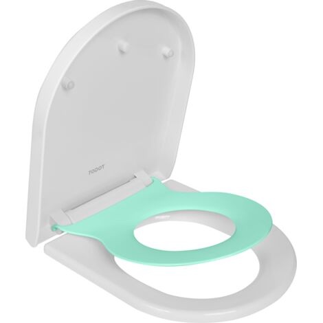 Abattant WC Familial Forme en D, Lunette de Toilette avec Siège Enfant Magnétique, Frein de Chute et Charnière Réglable, Siège de Toilette pour Adultes et Enfants, Démontage Rapide - Vert