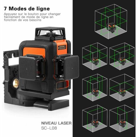 TODOT Niveau Laser 3 x 360 °, Lignes Verticales de 2 x 360 ° et Ligne Horizontale à 360 °, Laser Cross Vert 40 m SC-L08