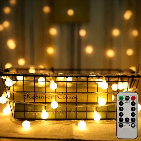 Guirlande Lumineuse Extérieur/intérieur, 4.5M 50 LED étanche IP44, Batterie à Piles, 8 Modes avec Télécommande Minuterie, pour Jardin, Mariage, Fête, Décoration de Noël (Blanc Chaud)