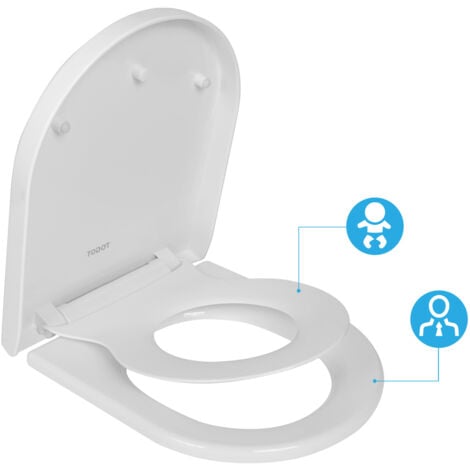 TODOT Abattant WC Familial Forme D avec Siège Enfant Magnétique Frein de Chute Charnière Réglable pour Adultes et Enfants Démontage Rapide