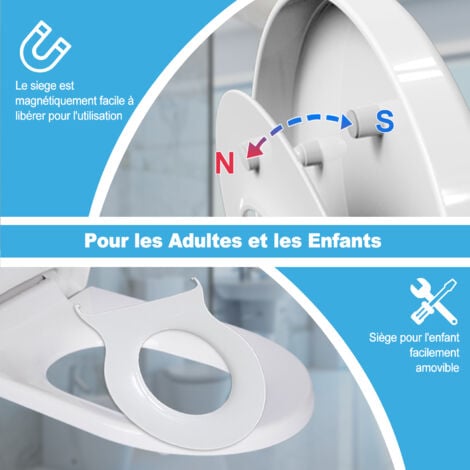 TODOT Abattant WC Familial Forme D avec Siège Enfant Magnétique Frein de Chute Charnière Réglable pour Adultes et Enfants Démontage Rapide