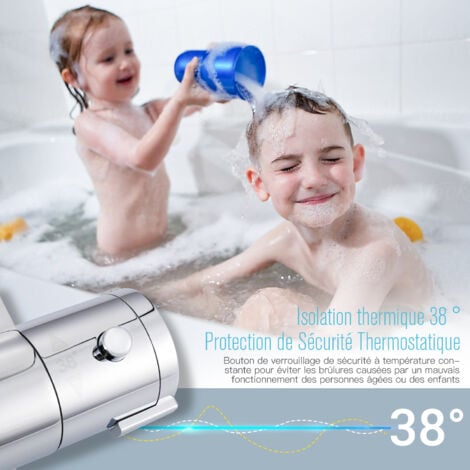 TODOT Mitigeur Thermostatique Douche Chromé Mural avec Bouton de Sécurité, Laiton Massif - DBWF01GR