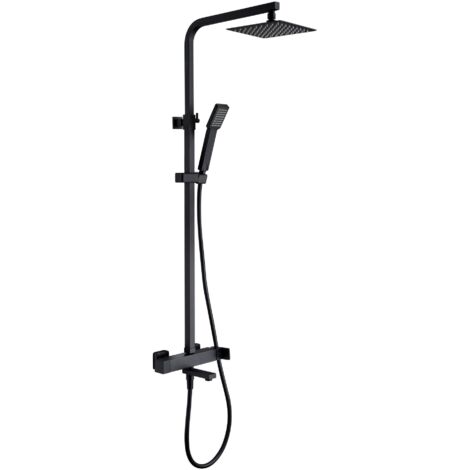 IMEX mezclador monocomando para banera y ducha en acero y latón negro opaco ducha extensible pulverizador extraíble rociador 20x20 antical cartucho cerámico Ø35mm - modelo Fiyi