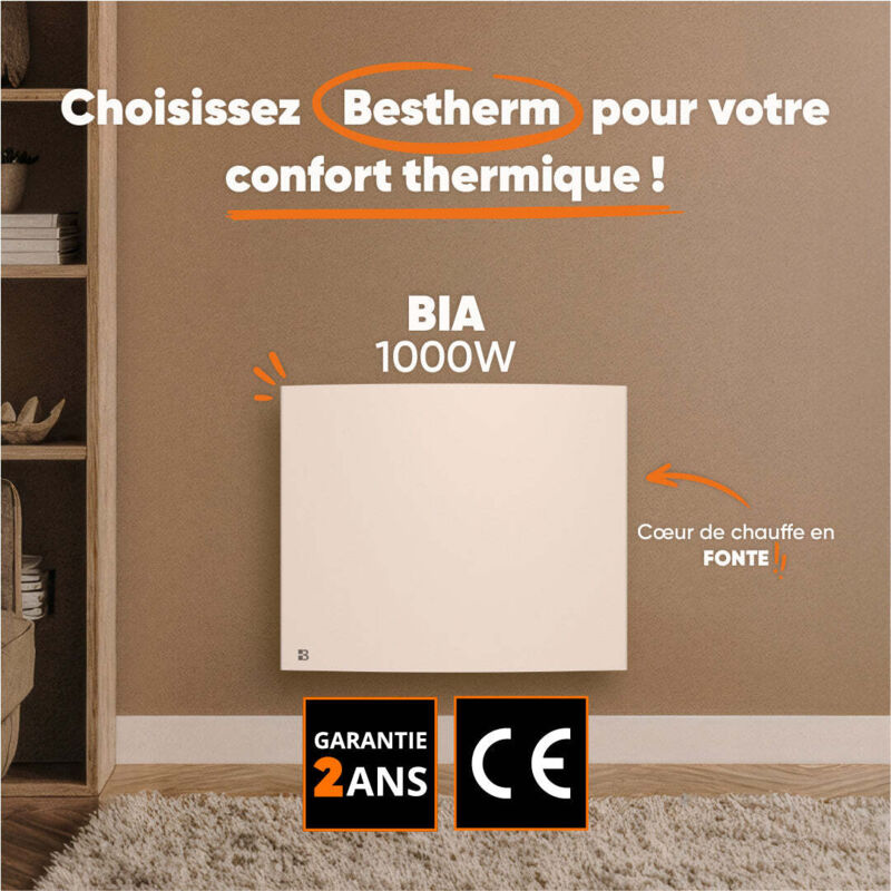 Radiateur électrique Fixe à Inertie Sèche Fonte 1500W Bestherm MOTU Horizontal Blanc
