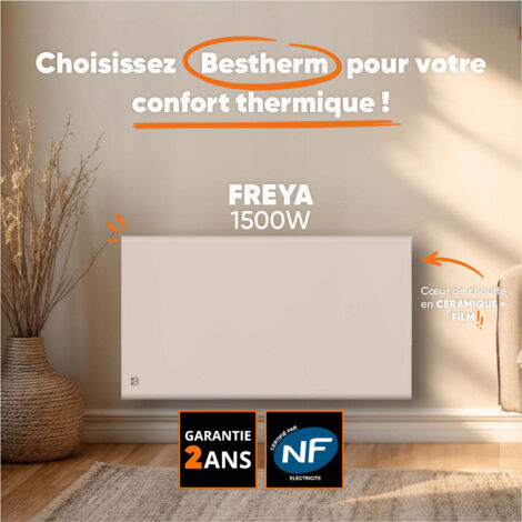 BESTHERM ALBA - Radiateur Électrique Inertie Sèche Céramique 1500W Horizontal Blanc – Chaleur Douce & Économies D'Énergie