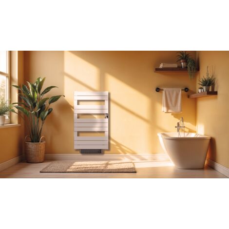 Sèche-serviette électrique sans fluide avec soufflerie 500W+1000W H.108,4xL60cm Bestherm HANAE blanc