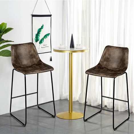 Barhocker 2er Set, Barstuhl mit Rücklehne, Küchenstuhl mit Metallbeinen & Fußstützen, 75 cm Sitzhöhe, Tresenhocker für Küche Bistro Counter