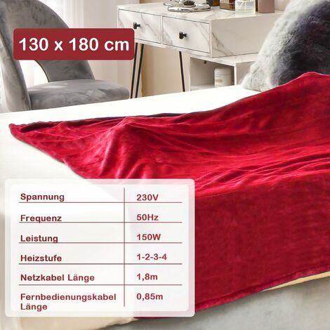 150 x 200 cm Heizdecke mit Abschaltautomatik & Timer & Überhitzungsschutz  Rot - Costway