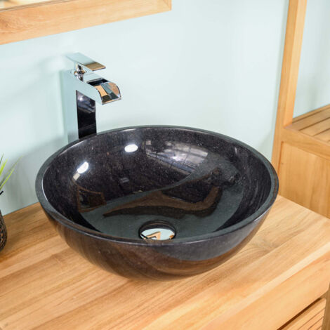 Lavabo encimera de mármol negro cuarto de baño Léa 40 cm (1/5)