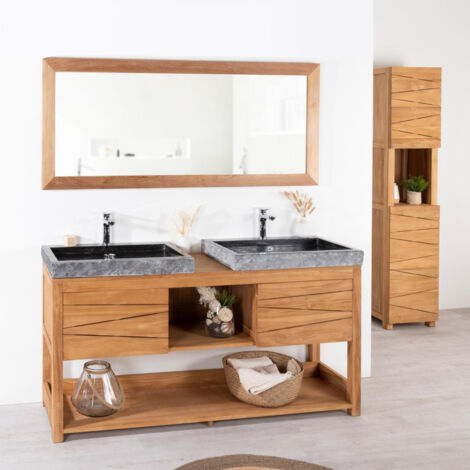 Mueble doble de teca maciza Cosy 160 cm + 2 lavabos negro
