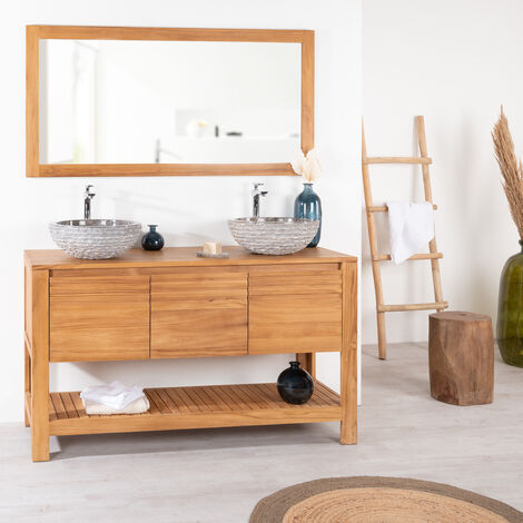 Mueble para cuarto de baño de teca Zen doble lavabo 145 cm